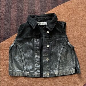 ZARA Black & Silver Denim Vest - S